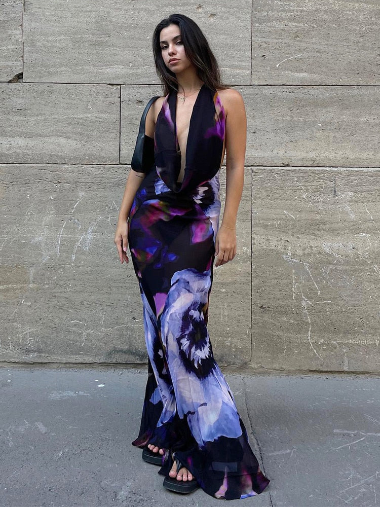 Backless Maxi Dress Sexy Purple - VegasDateNights